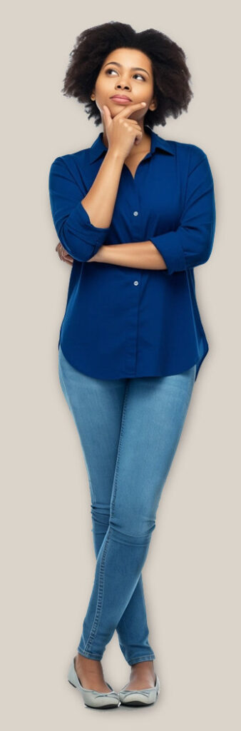 Afro American woman in blue shirt