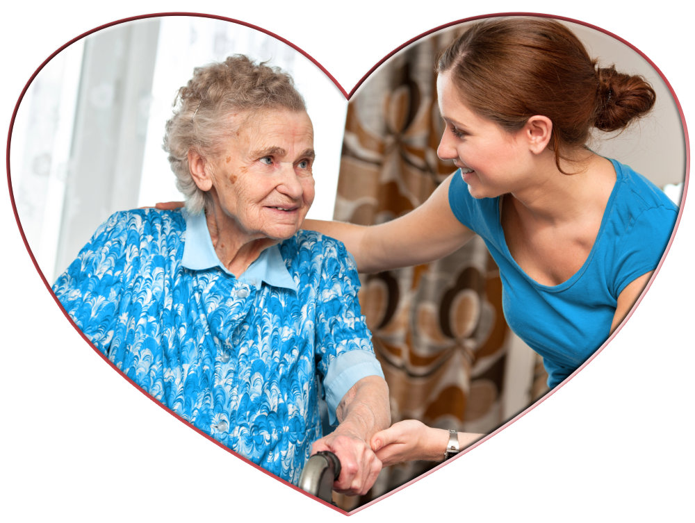 Respite worker assisting a senior woman with her walker.