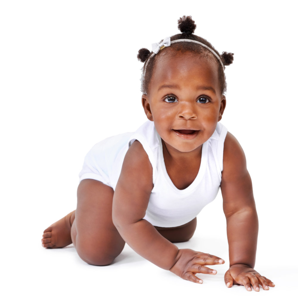 Cute black toddler crawling.