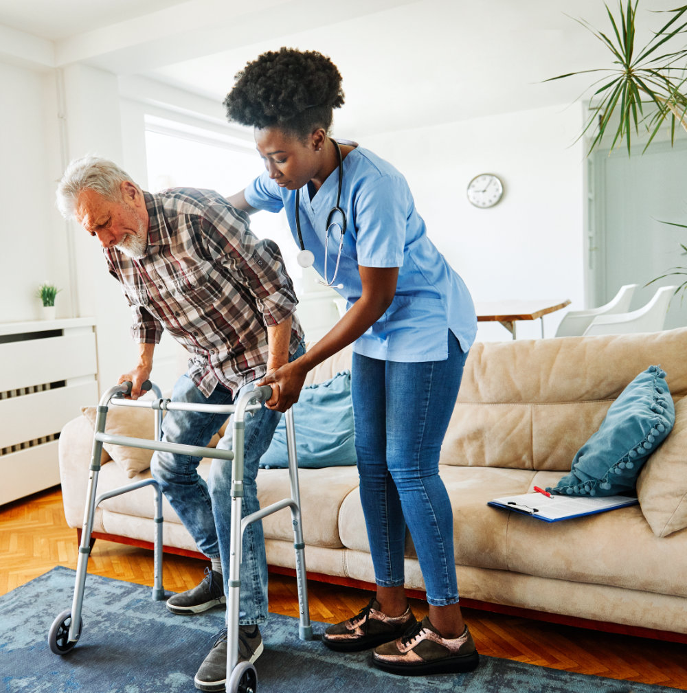 Home care worker helps a senior in ICWP