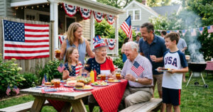A family celebrating Independence Day with the senior members of the family able to live in their own home.